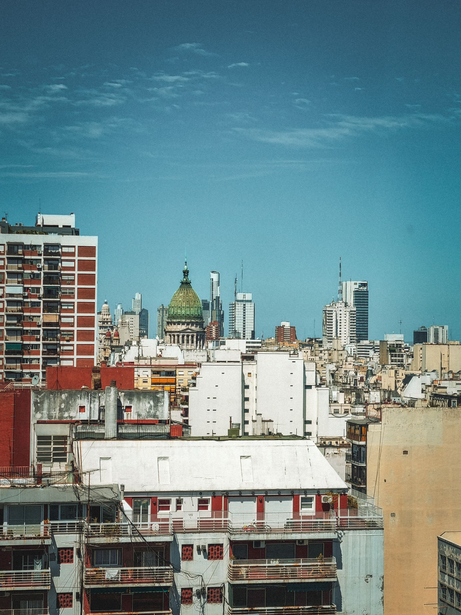 Aerial view of the Buenos Aires skyline with residential high-rise buildings