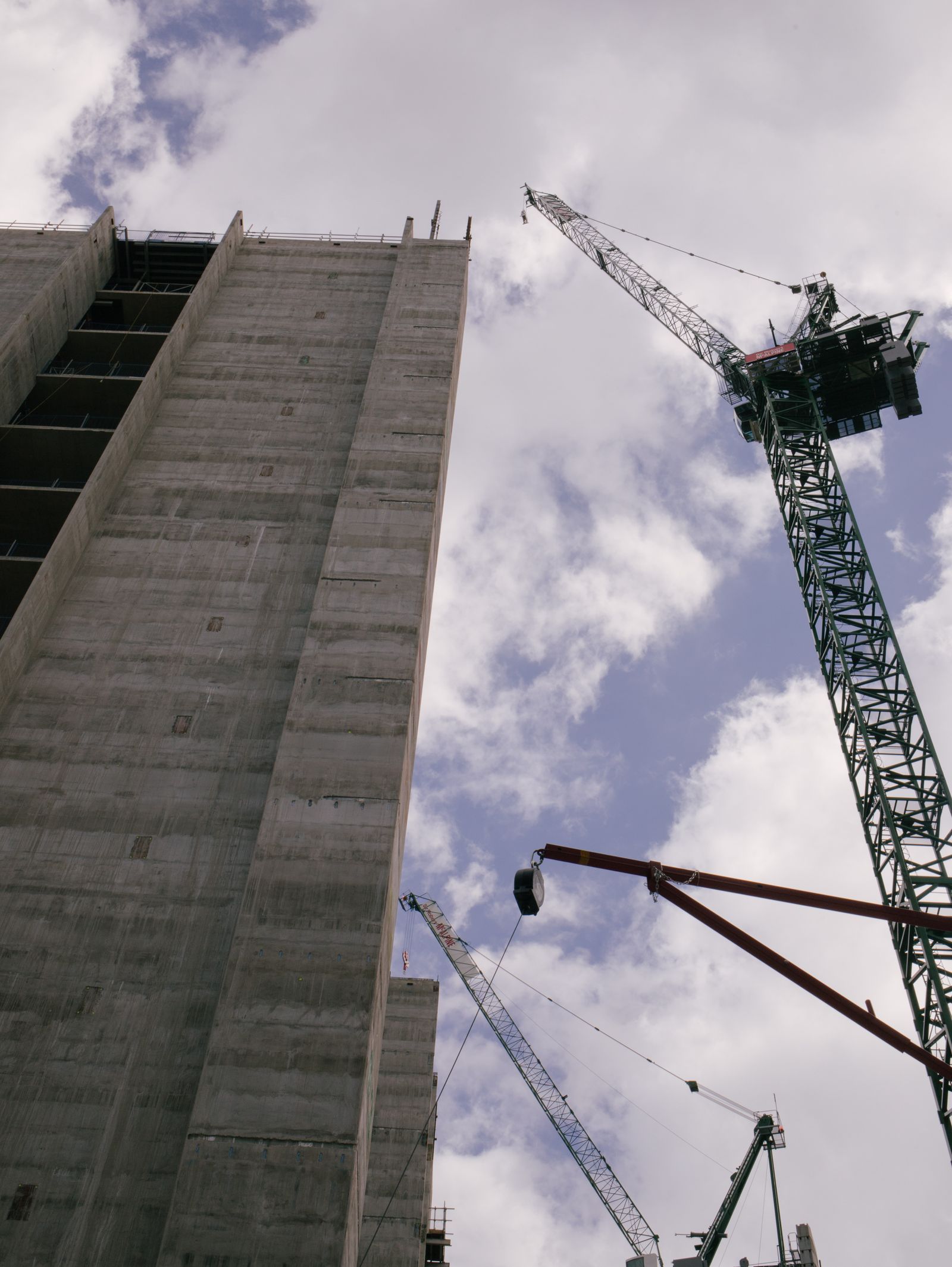 Low-angle view of a skyscraper under construction
