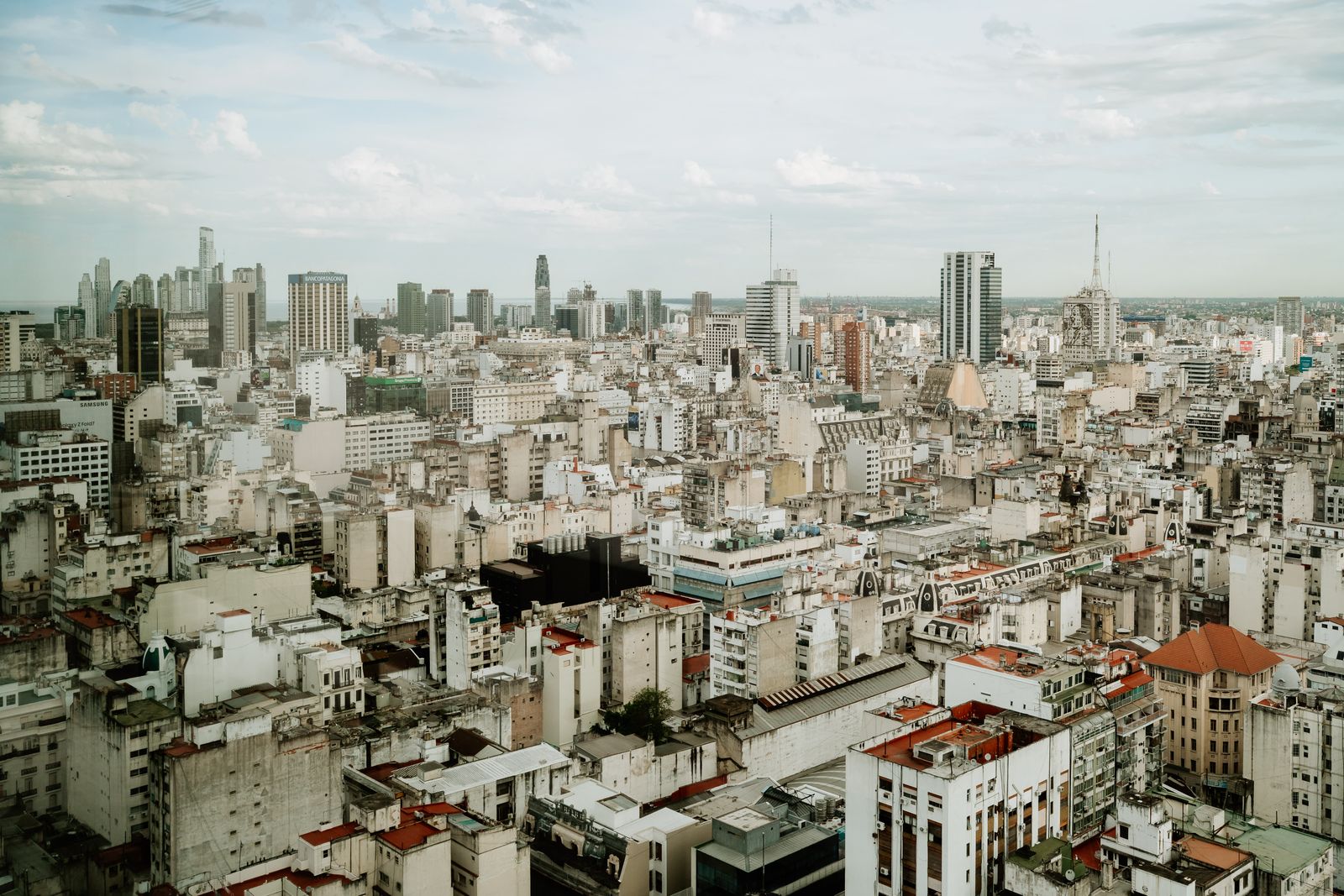 Aerial view of the Buenos Aires skyline showcasing urban architecture